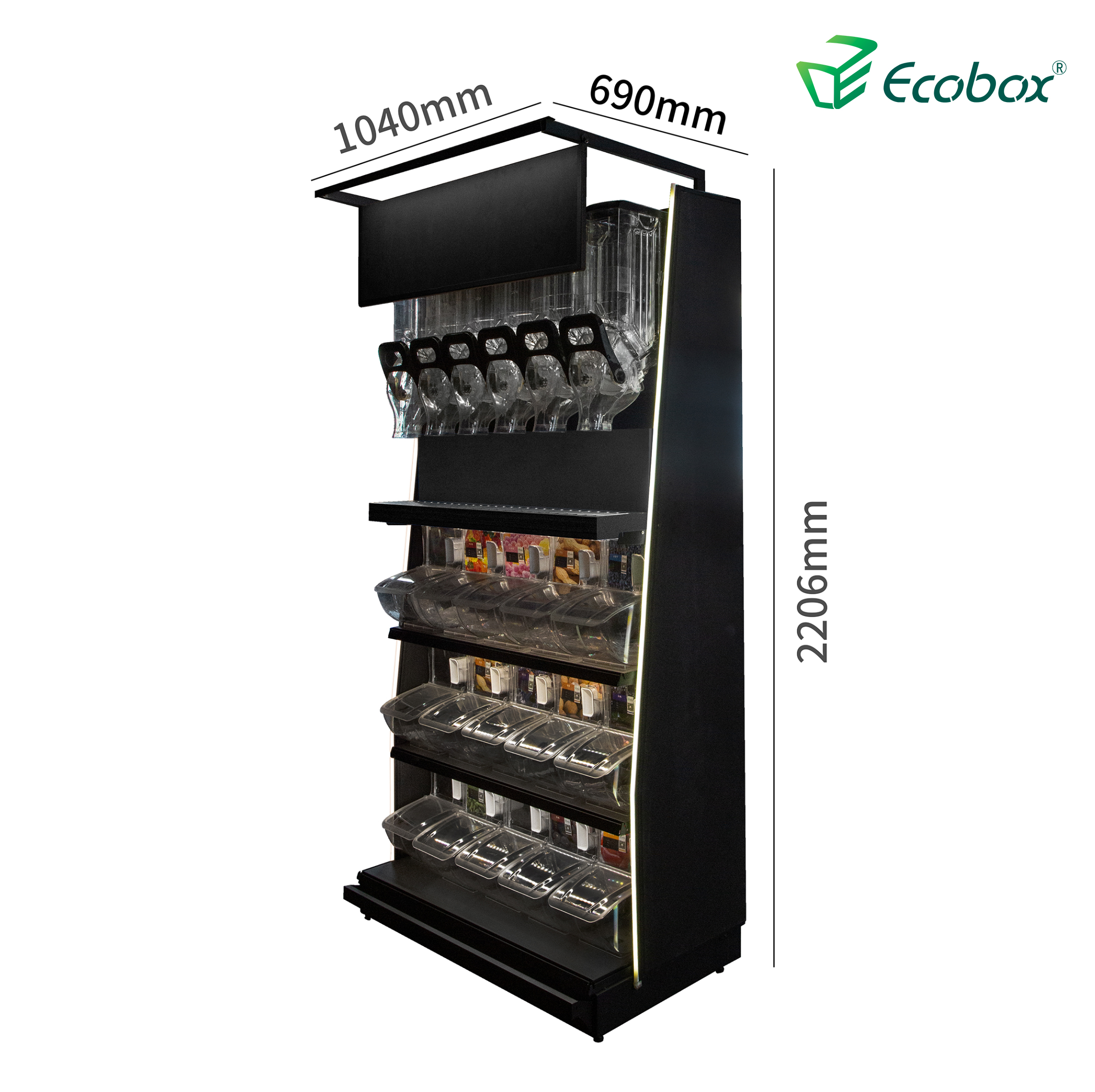 Ecobox TG-0615 Candy nuts عرض الرف اختيار n mix الحل للتسويق بالجملة مع صندوق الجاذبية وصناديق المغرفة
