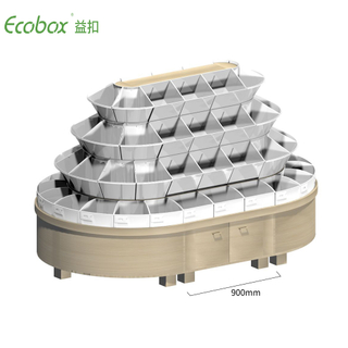 رف دائري من سلسلة Ecobox G002 مع صناديق Ecobox السائبة في السوبر ماركت يعرض المواد الغذائية السائبة